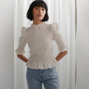 & Other Stories smocked 3/4 length sleeve cream blouse Size 4 - never worn